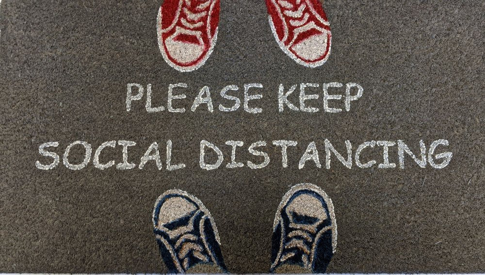 18" X 30" Gray Coir Please Keep Social Distancing Outdoor Door Mat HomeRoots