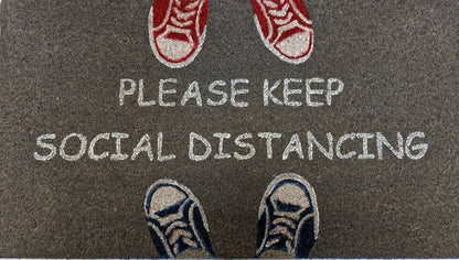 18" X 30" Gray Coir Please Keep Social Distancing Outdoor Door Mat HomeRoots