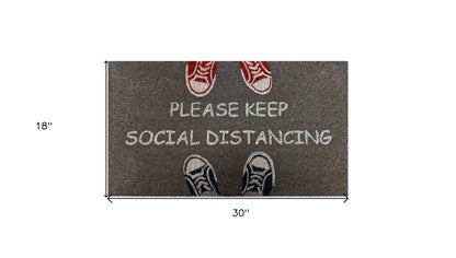 18" X 30" Gray Coir Please Keep Social Distancing Outdoor Door Mat HomeRoots