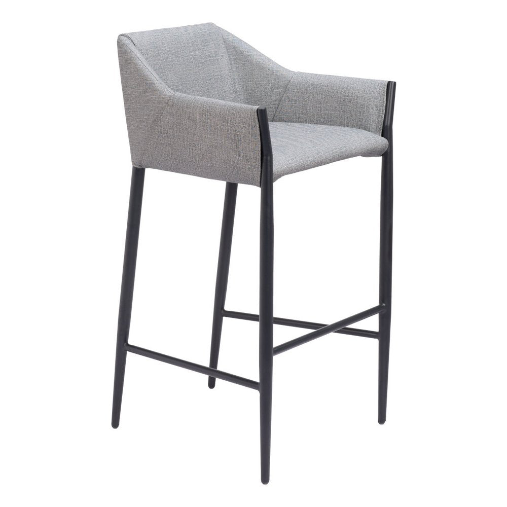 30" Slate Gray And Black Fabric And Steel Bar Height Bar Chair HomeRoots