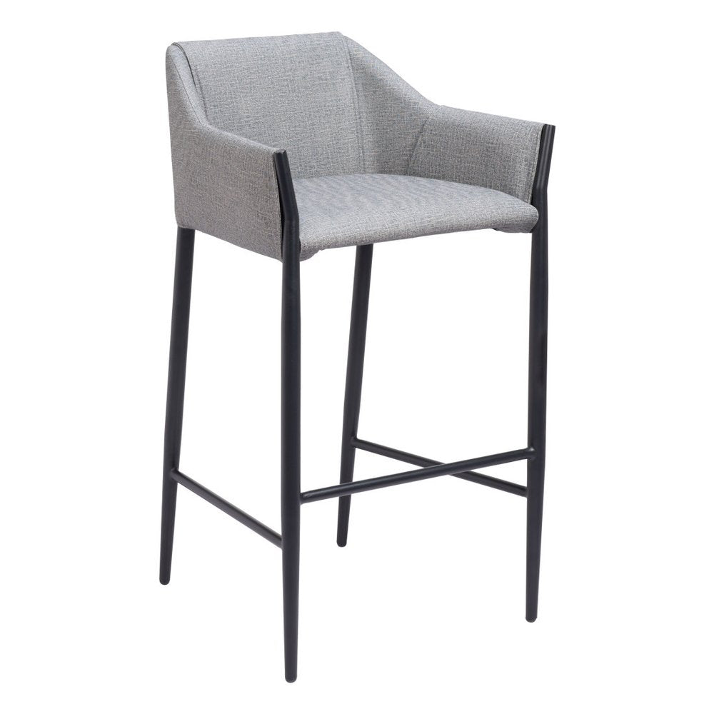 30" Slate Gray And Black Fabric And Steel Bar Height Bar Chair HomeRoots