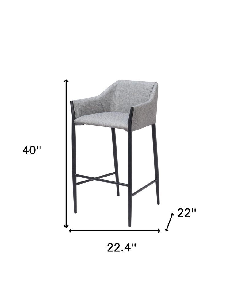 30" Slate Gray And Black Fabric And Steel Bar Height Bar Chair HomeRoots
