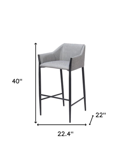 30" Slate Gray And Black Fabric And Steel Bar Height Bar Chair HomeRoots