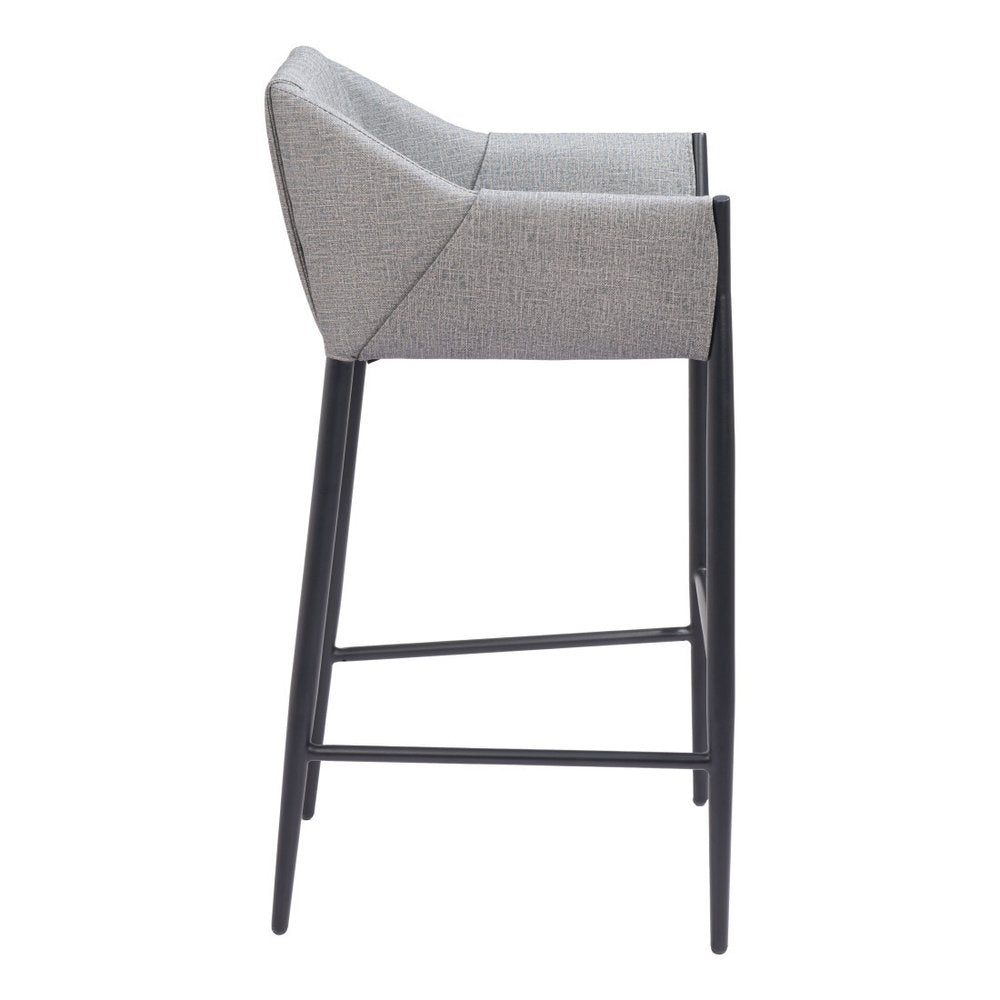 30" Slate Gray And Black Fabric And Steel Bar Height Bar Chair HomeRoots