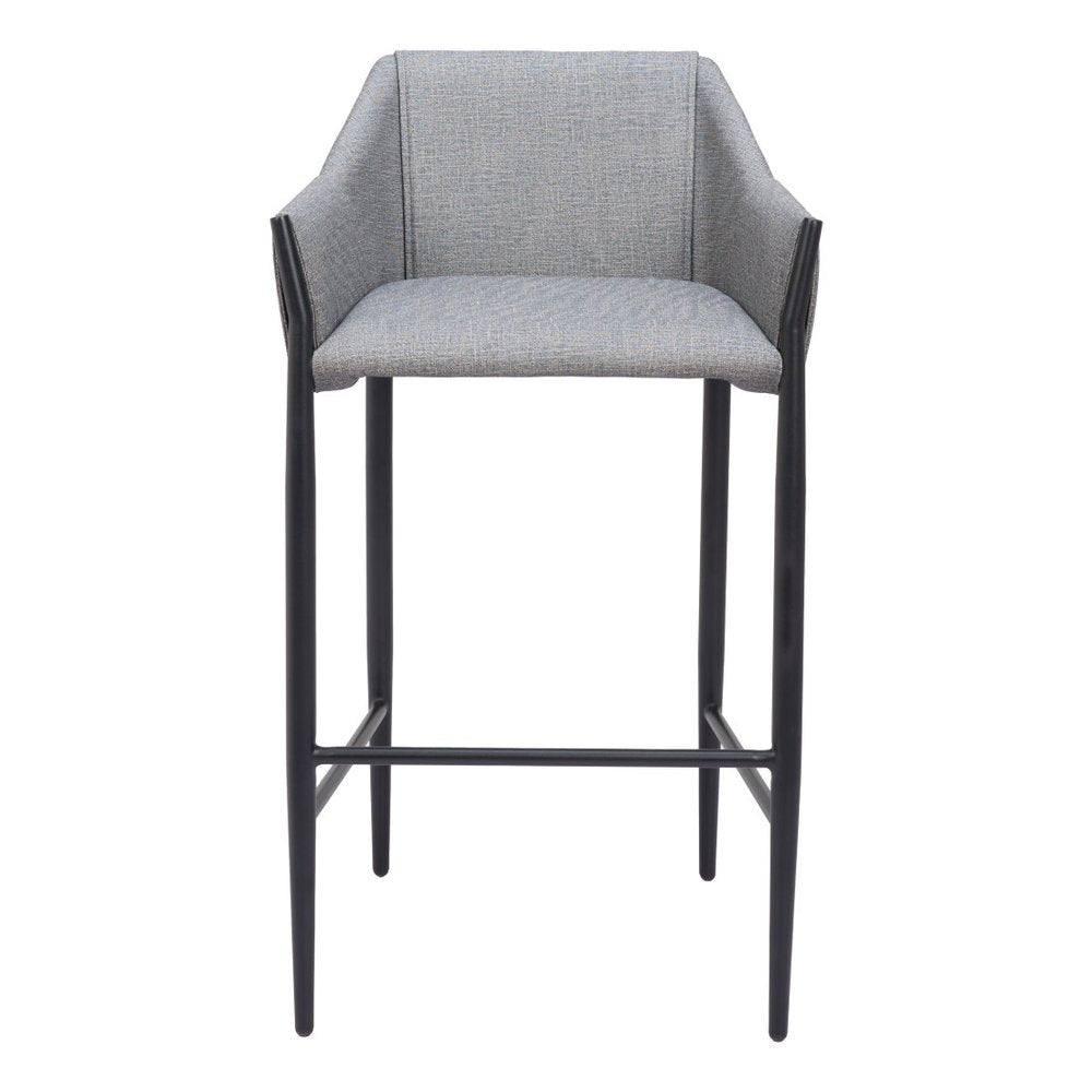 30" Slate Gray And Black Fabric And Steel Bar Height Bar Chair HomeRoots