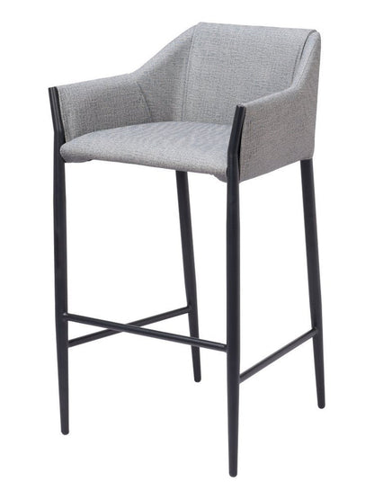 30" Slate Gray And Black Fabric And Steel Bar Height Bar Chair HomeRoots