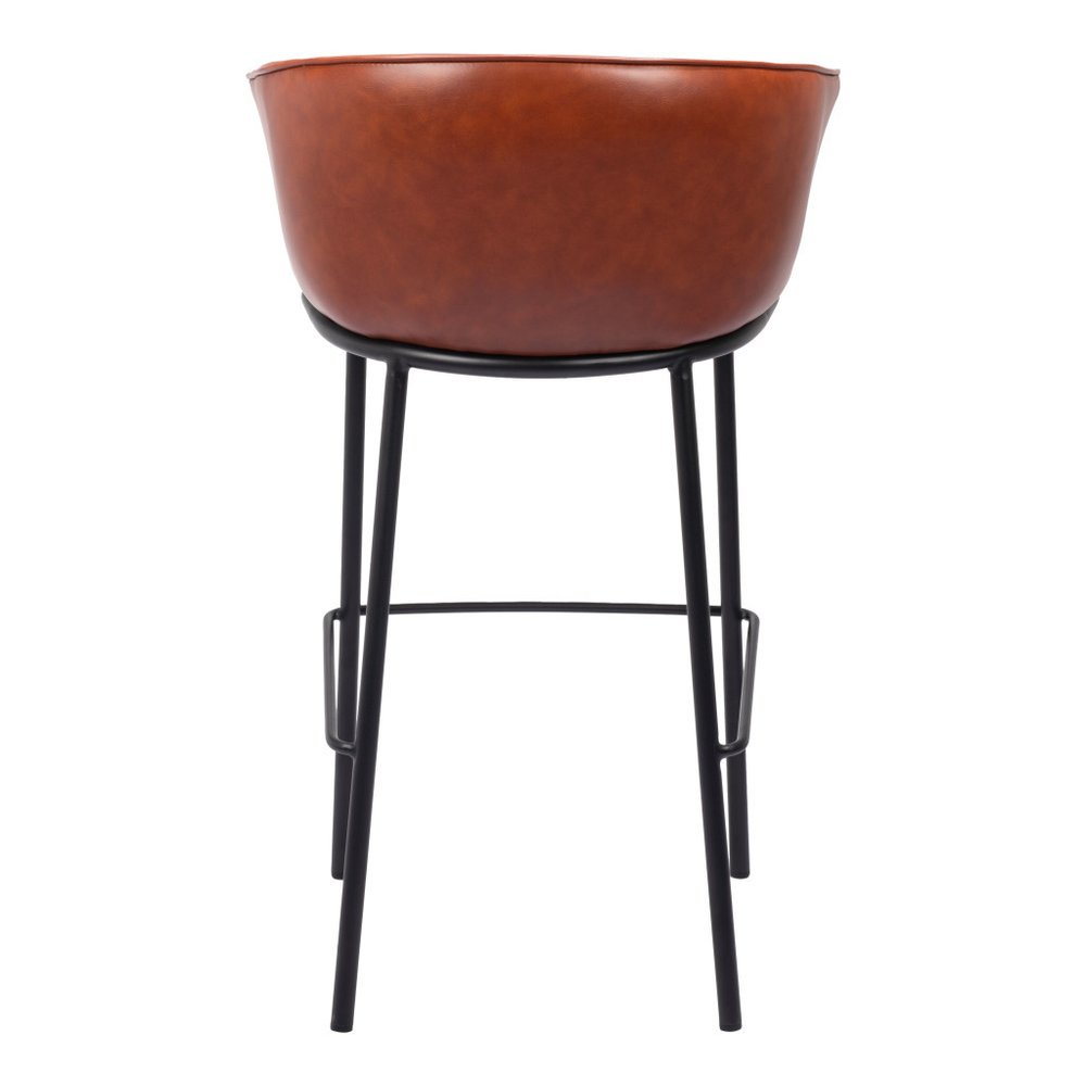 30" Brown And Black Faux Leather And Fabric And Steel Bar Height Bar Chair HomeRoots