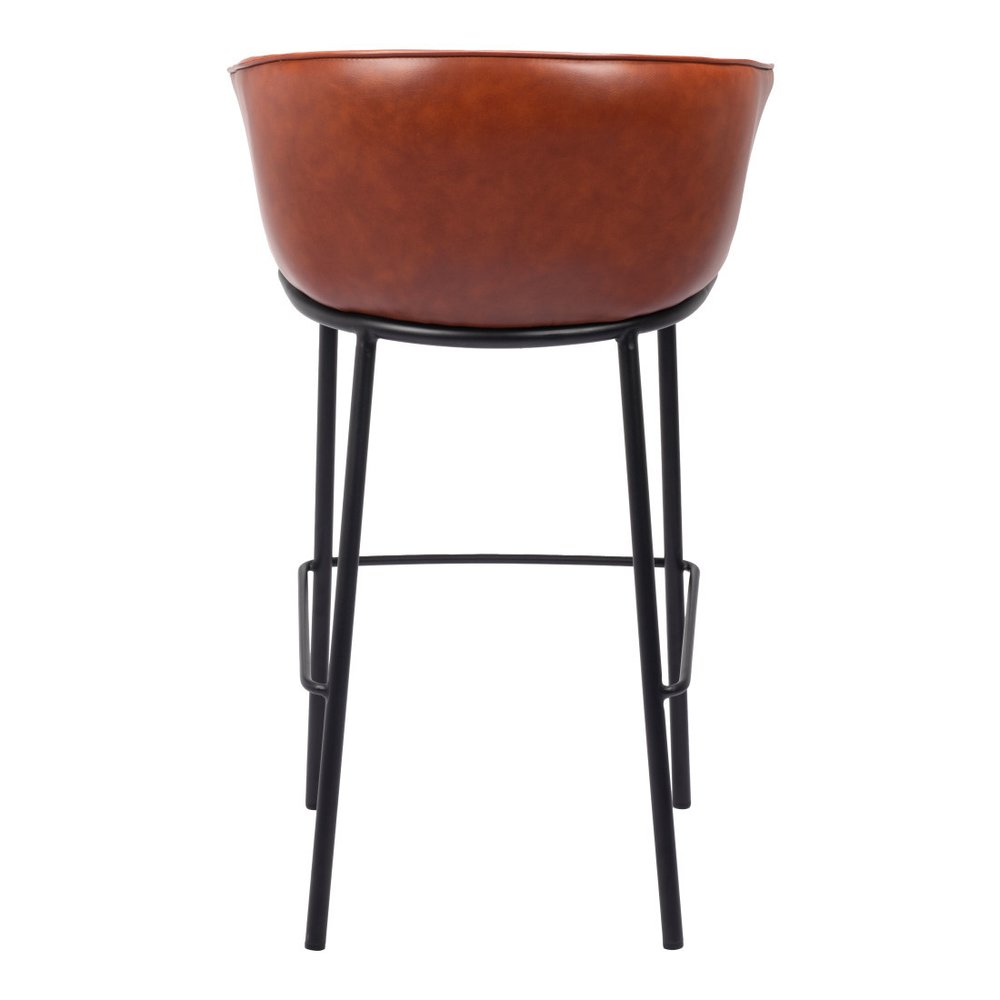 30" Brown And Black Faux Leather And Fabric And Steel Bar Height Bar Chair HomeRoots