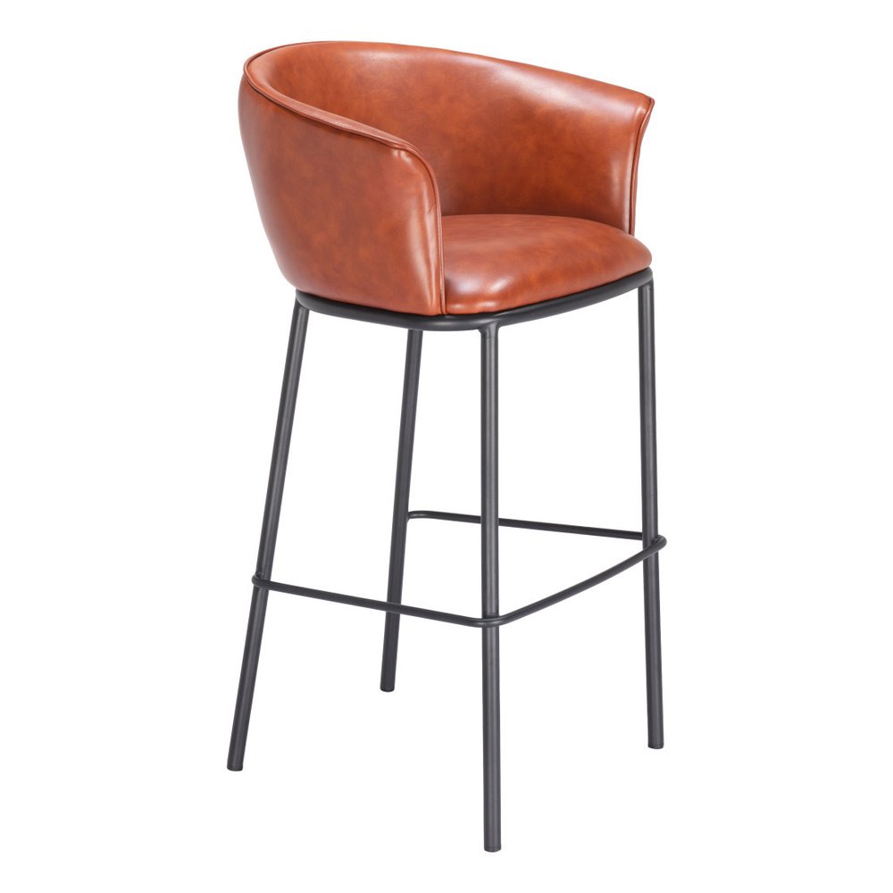 30" Brown And Black Faux Leather And Fabric And Steel Bar Height Bar Chair HomeRoots