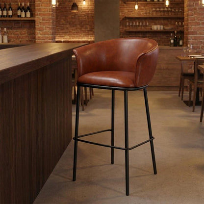 30" Brown And Black Faux Leather And Fabric And Steel Bar Height Bar Chair HomeRoots