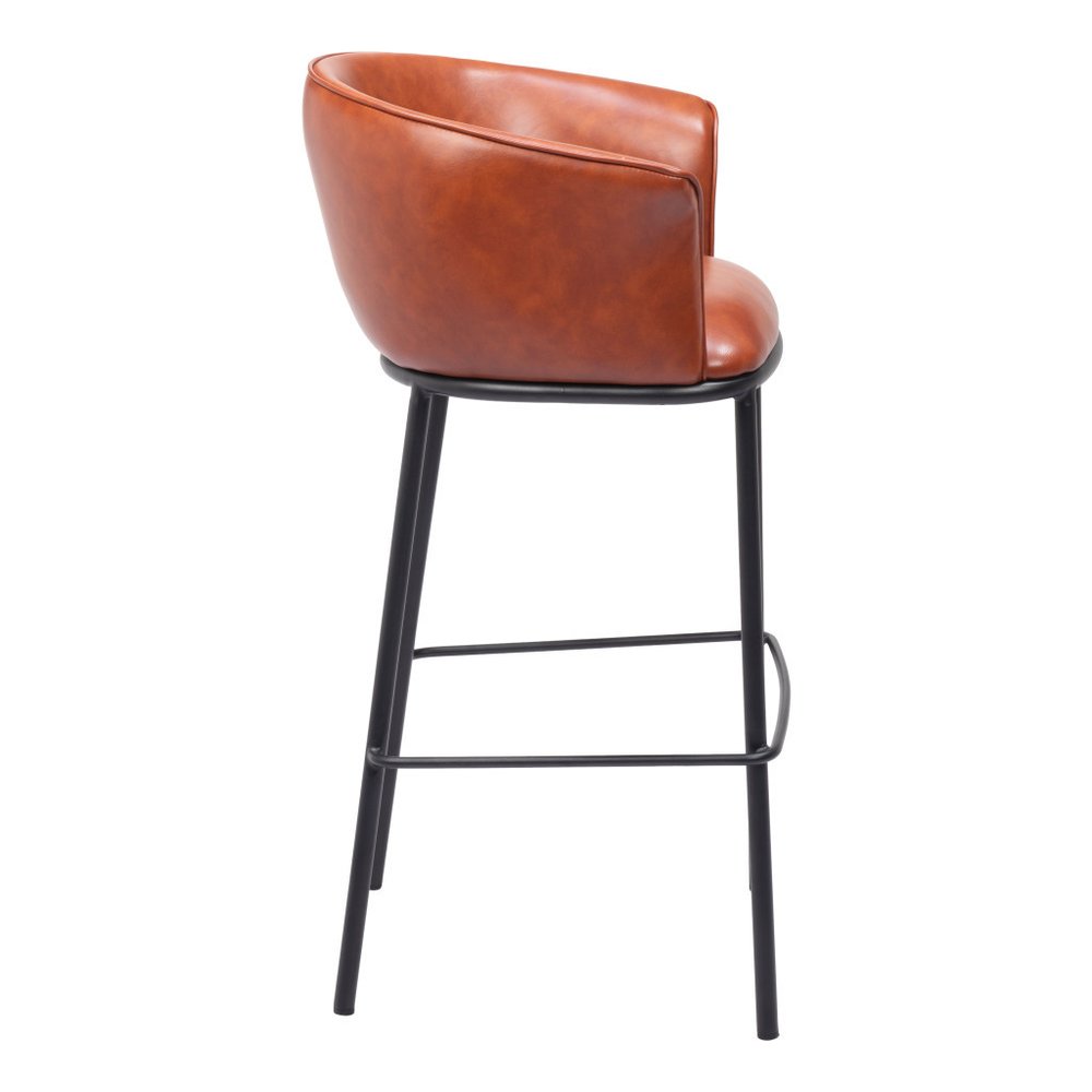 30" Brown And Black Faux Leather And Fabric And Steel Bar Height Bar Chair HomeRoots
