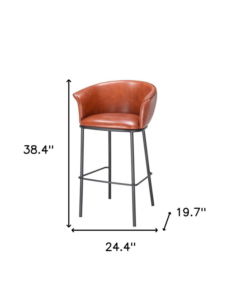 30" Brown And Black Faux Leather And Fabric And Steel Bar Height Bar Chair HomeRoots