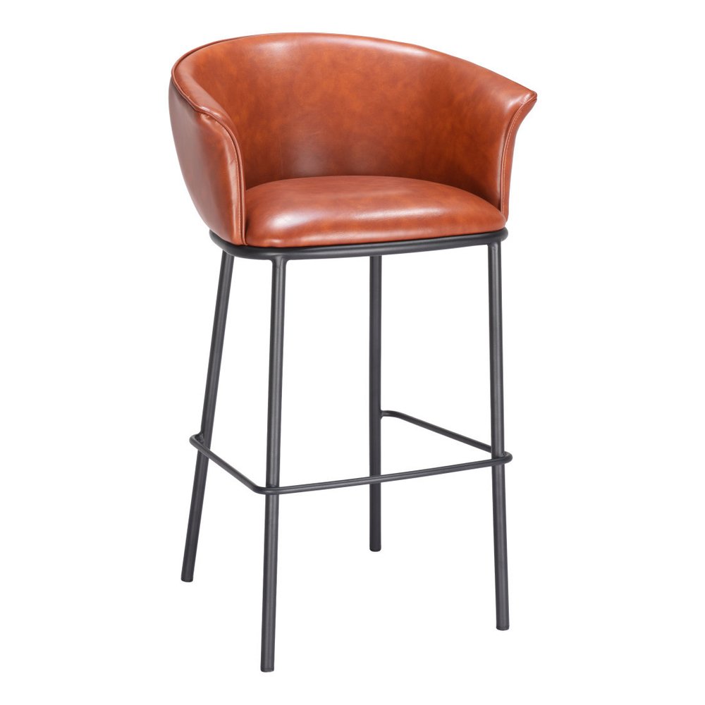 30" Brown And Black Faux Leather And Fabric And Steel Bar Height Bar Chair HomeRoots