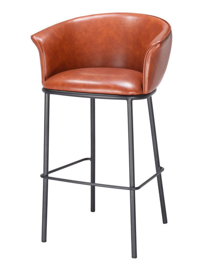 30" Brown And Black Faux Leather And Fabric And Steel Bar Height Bar Chair HomeRoots