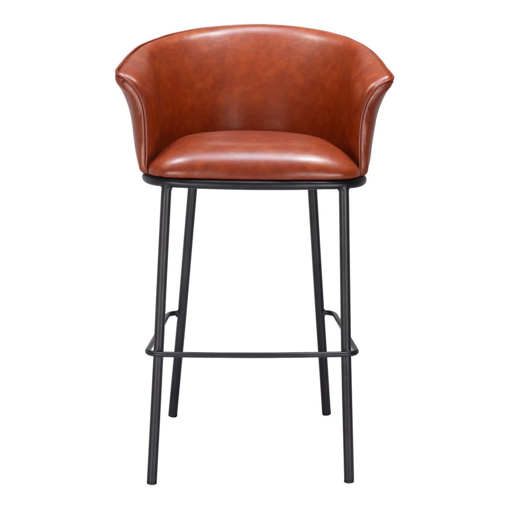 30" Brown And Black Faux Leather And Fabric And Steel Bar Height Bar Chair HomeRoots