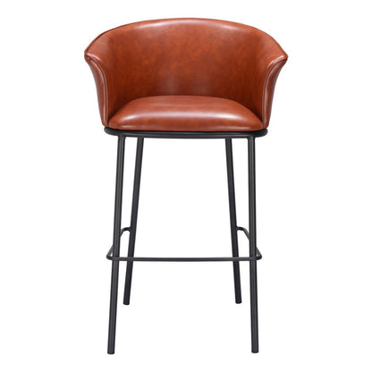 30" Brown And Black Faux Leather And Fabric And Steel Bar Height Bar Chair HomeRoots