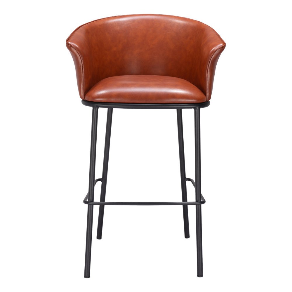 30" Brown And Black Faux Leather And Fabric And Steel Bar Height Bar Chair HomeRoots
