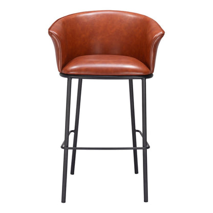 30" Brown And Black Faux Leather And Fabric And Steel Bar Height Bar Chair HomeRoots