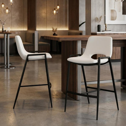 Set of Two 26" Beige And Gold Faux Leather And Fabric And Steel Low Back Counter Height Bar Chairs HomeRoots