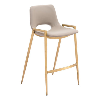 Set of Two 26" Beige And Gold Faux Leather And Fabric And Steel Low Back Counter Height Bar Chairs HomeRoots