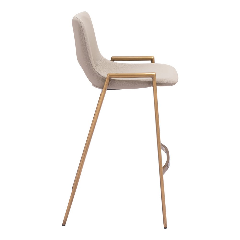 Set of Two 26" Beige And Gold Faux Leather And Fabric And Steel Low Back Counter Height Bar Chairs HomeRoots