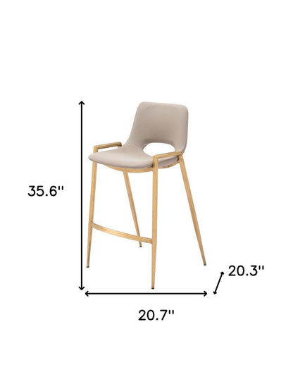 Set of Two 26" Beige And Gold Faux Leather And Fabric And Steel Low Back Counter Height Bar Chairs HomeRoots