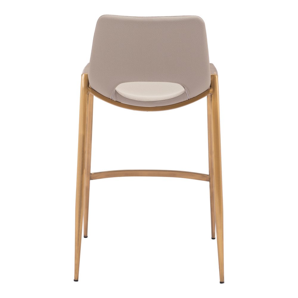 Set of Two 26" Beige And Gold Faux Leather And Fabric And Steel Low Back Counter Height Bar Chairs HomeRoots