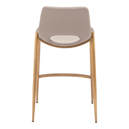 Set of Two 26" Beige And Gold Faux Leather And Fabric And Steel Low Back Counter Height Bar Chairs HomeRoots