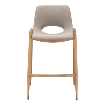 Set of Two 26" Beige And Gold Faux Leather And Fabric And Steel Low Back Counter Height Bar Chairs HomeRoots
