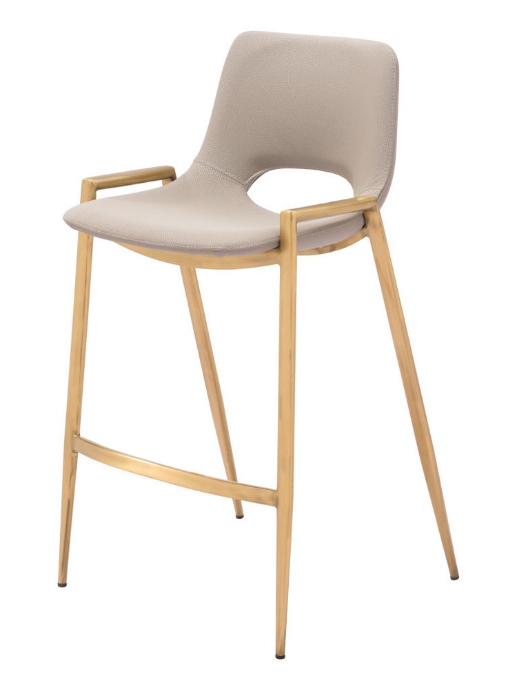 Set of Two 26" Beige And Gold Faux Leather And Fabric And Steel Low Back Counter Height Bar Chairs HomeRoots