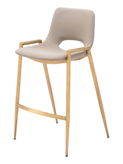 Set of Two 26" Beige And Gold Faux Leather And Fabric And Steel Low Back Counter Height Bar Chairs HomeRoots