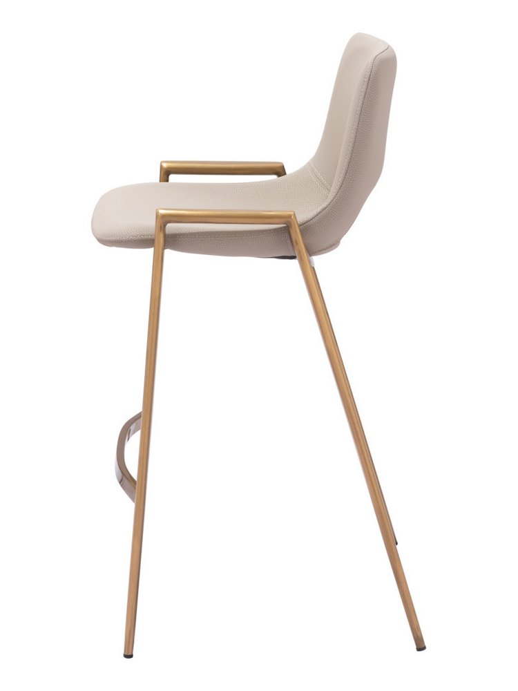 Set of Two 26" Beige And Gold Faux Leather And Fabric And Steel Low Back Counter Height Bar Chairs HomeRoots