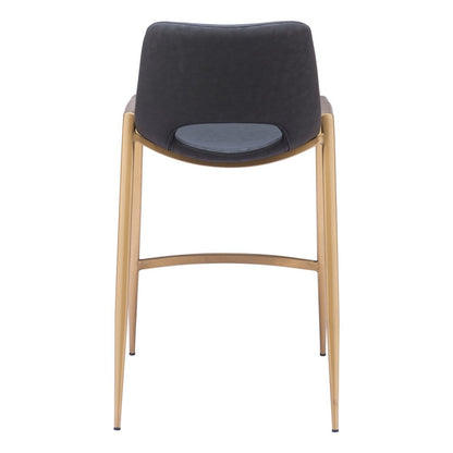 Set of Two 26" Black And Gold Faux Leather And Fabric And Steel Low Back Counter Height Bar Chairs HomeRoots