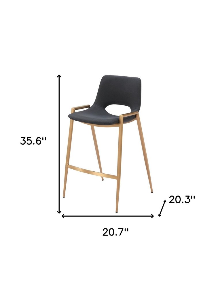 Set of Two 26" Black And Gold Faux Leather And Fabric And Steel Low Back Counter Height Bar Chairs HomeRoots