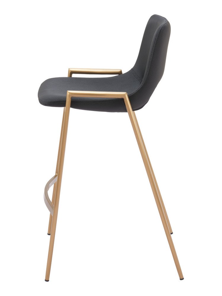 Set of Two 26" Black And Gold Faux Leather And Fabric And Steel Low Back Counter Height Bar Chairs HomeRoots