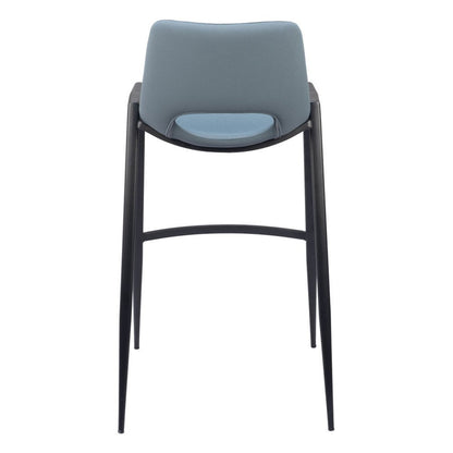 Set of Two 30" Blue And Black Faux Leather And Fabric And Steel Low Back Bar Height Bar Chairs HomeRoots