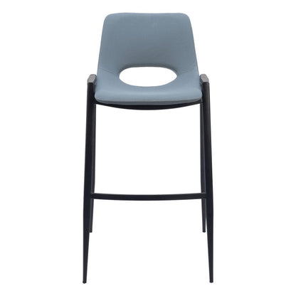 Set of Two 30" Blue And Black Faux Leather And Fabric And Steel Low Back Bar Height Bar Chairs HomeRoots