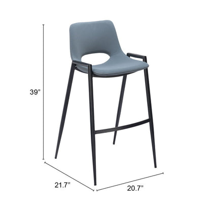 Set of Two 30" Blue And Black Faux Leather And Steel Low Back Bar Height Bar Chairs HomeRoots