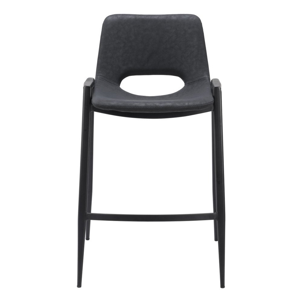 Set of Two 26" Black Faux Leather And Fabric And Steel Low Back Counter Height Bar Chairs HomeRoots