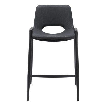 Set of Two 26" Black Faux Leather And Fabric And Steel Low Back Counter Height Bar Chairs HomeRoots