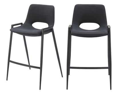 Set of Two 26" Black Faux Leather And Fabric And Steel Low Back Counter Height Bar Chairs HomeRoots