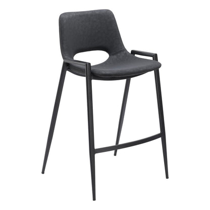 Set of Two 26" Black Faux Leather And Fabric And Steel Low Back Counter Height Bar Chairs HomeRoots