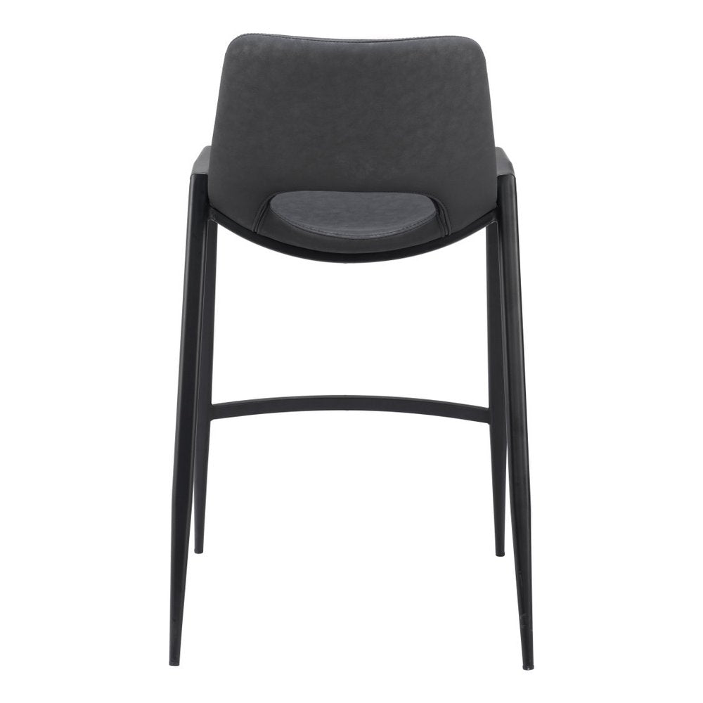 Set of Two 26" Black Faux Leather And Fabric And Steel Low Back Counter Height Bar Chairs HomeRoots