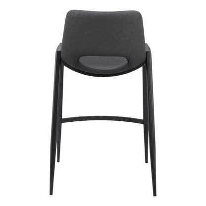 Set of Two 26" Black Faux Leather And Fabric And Steel Low Back Counter Height Bar Chairs HomeRoots