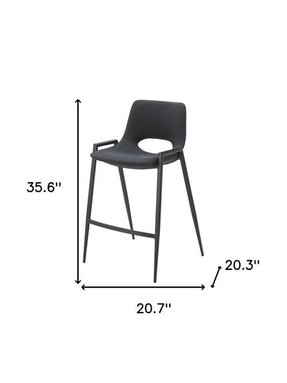 Set of Two 26" Black Faux Leather And Fabric And Steel Low Back Counter Height Bar Chairs HomeRoots