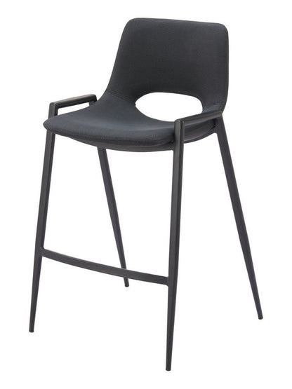 Set of Two 26" Black Faux Leather And Fabric And Steel Low Back Counter Height Bar Chairs HomeRoots