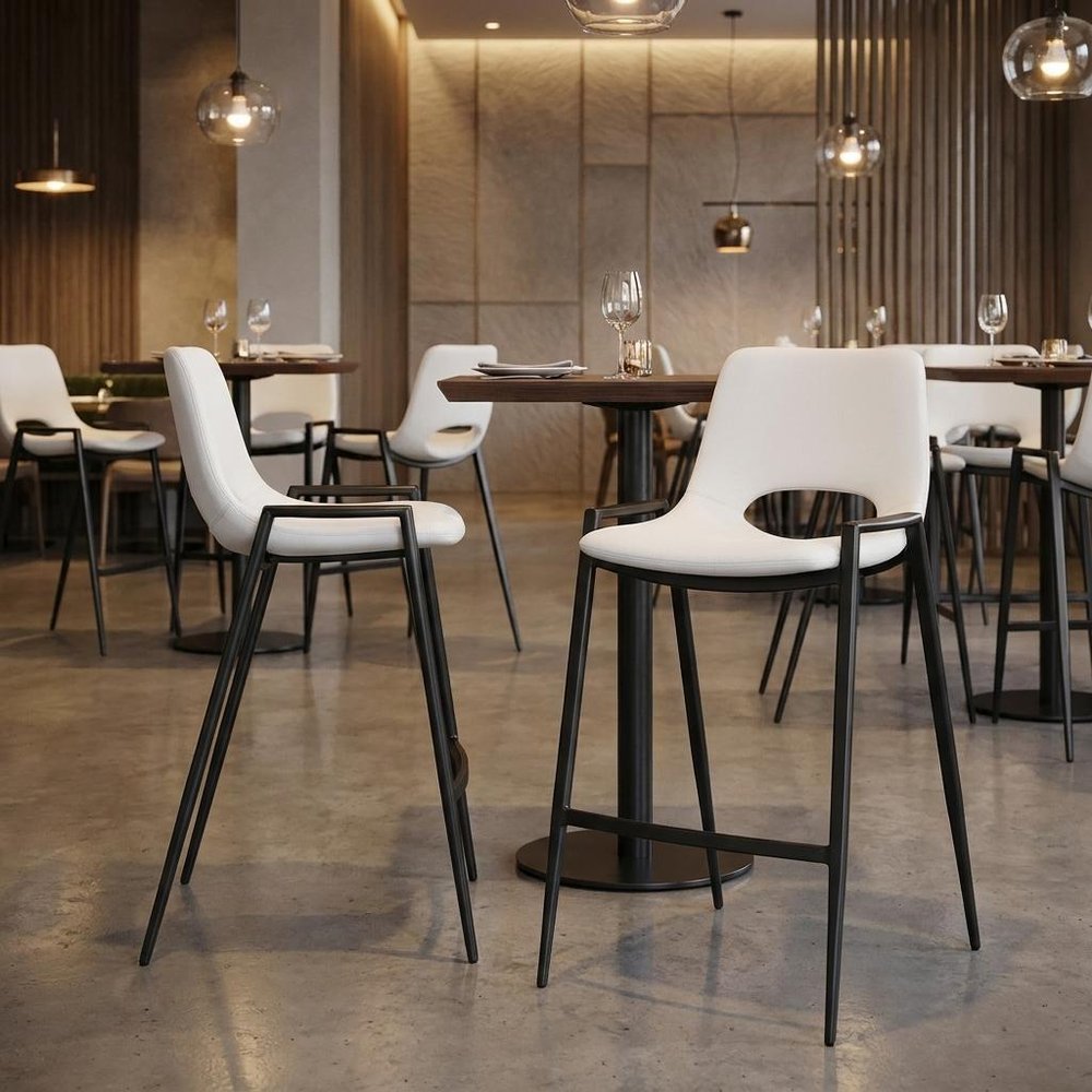Set of Two 26" Black Faux Leather And Fabric And Steel Low Back Counter Height Bar Chairs — view 11