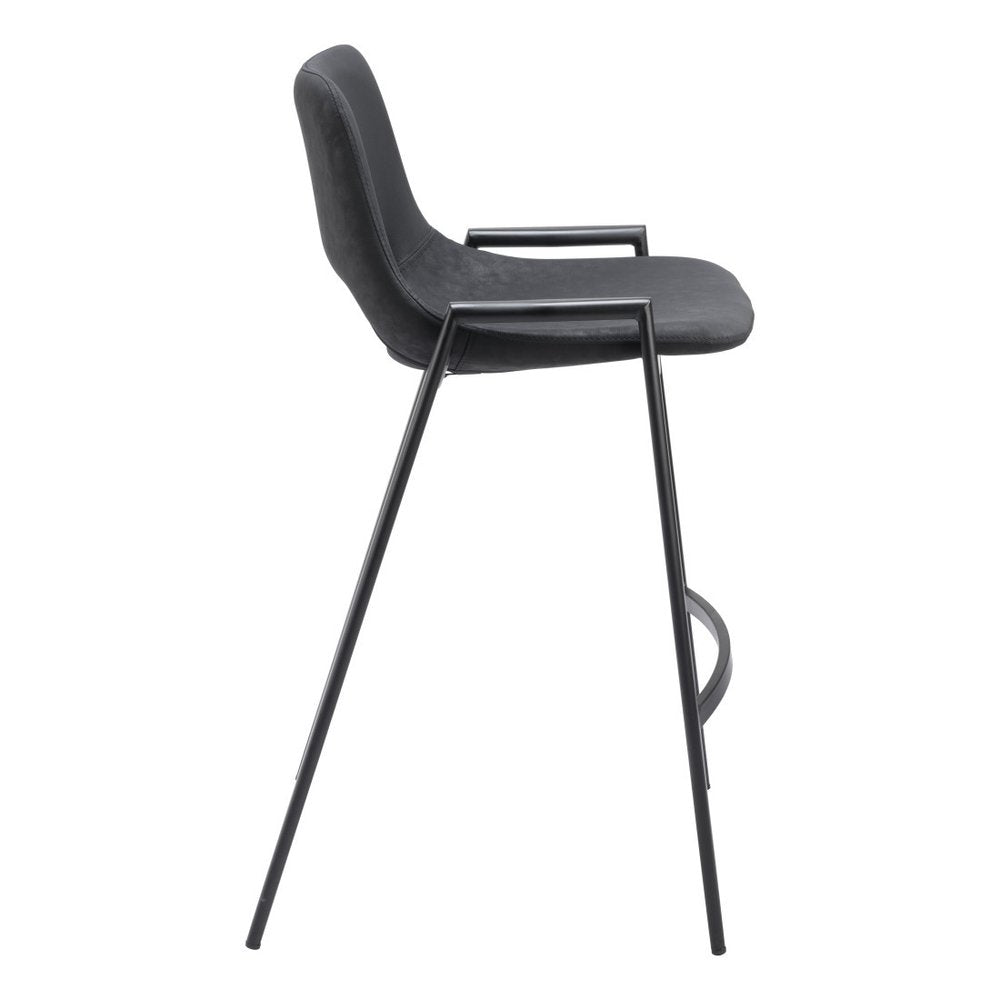 Set of Two 26" Black Faux Leather And Fabric And Steel Low Back Counter Height Bar Chairs HomeRoots