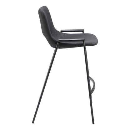 Set of Two 26" Black Faux Leather And Fabric And Steel Low Back Counter Height Bar Chairs HomeRoots