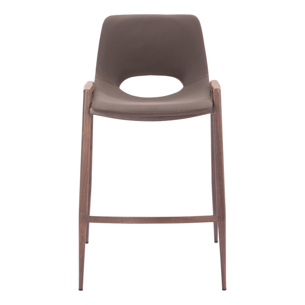 Set of Two 26" Brown Faux Leather And Fabric And Steel Low Back Counter Height Bar Chairs HomeRoots